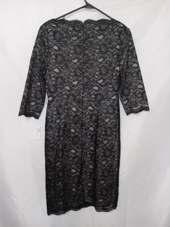 Adrianna Papell Black V Neck Lace Sheath Dress NWT Size 10 Cocktail Party Formal - Picture 5 of 14